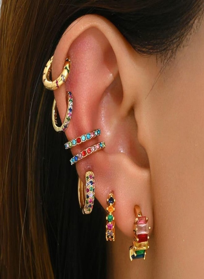 Yewkit Gold Hoop Earrings Set for Women, 7Pcs14K Gold Plated Hypoallergenic Multiple Piercing Earrings for Women Jewelry Gift (Style-Gold cz A) - Image 5
